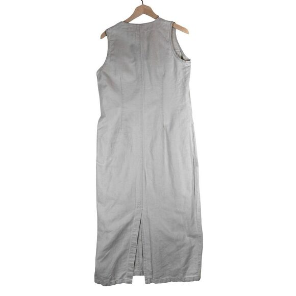 Vintage 90's Minimalist Linen Long Button Front Dress Natural Beige Sz 9 / 10 - Picture 3 of 9